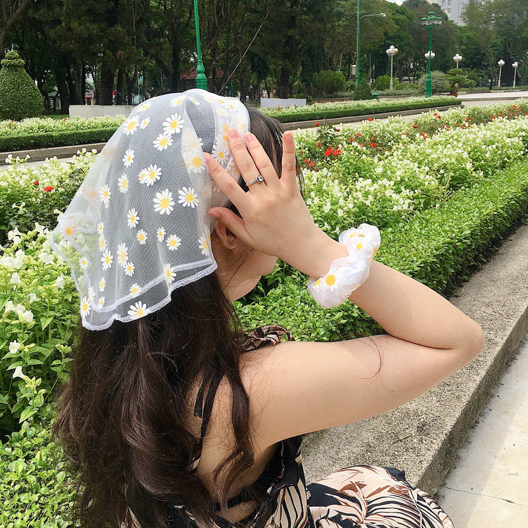 Khăn Turban Headband Bandana vải voan hoa cúc nhiều công dụng  MeoShopp