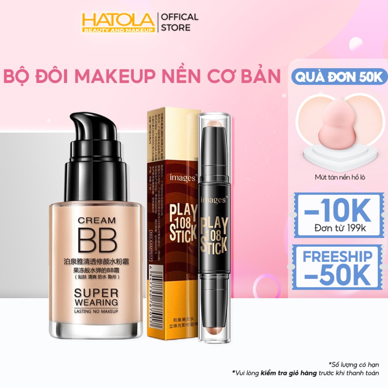 Kem nền kem che khuyết điểm bioaqua và bút tạo khối trang điểm chuyên nghiệp hatola