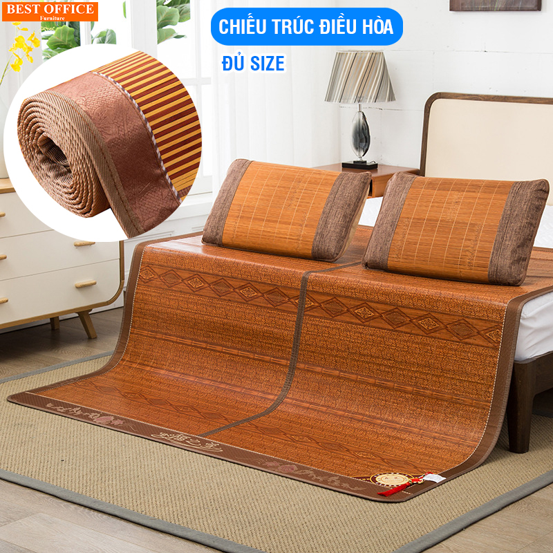 Chiếu tre Việt Nam - Chiếu trúc tăm vân gỗ in hoa gấp gọn - Chiếu điều hòa nằm mùa hè mát lạnh