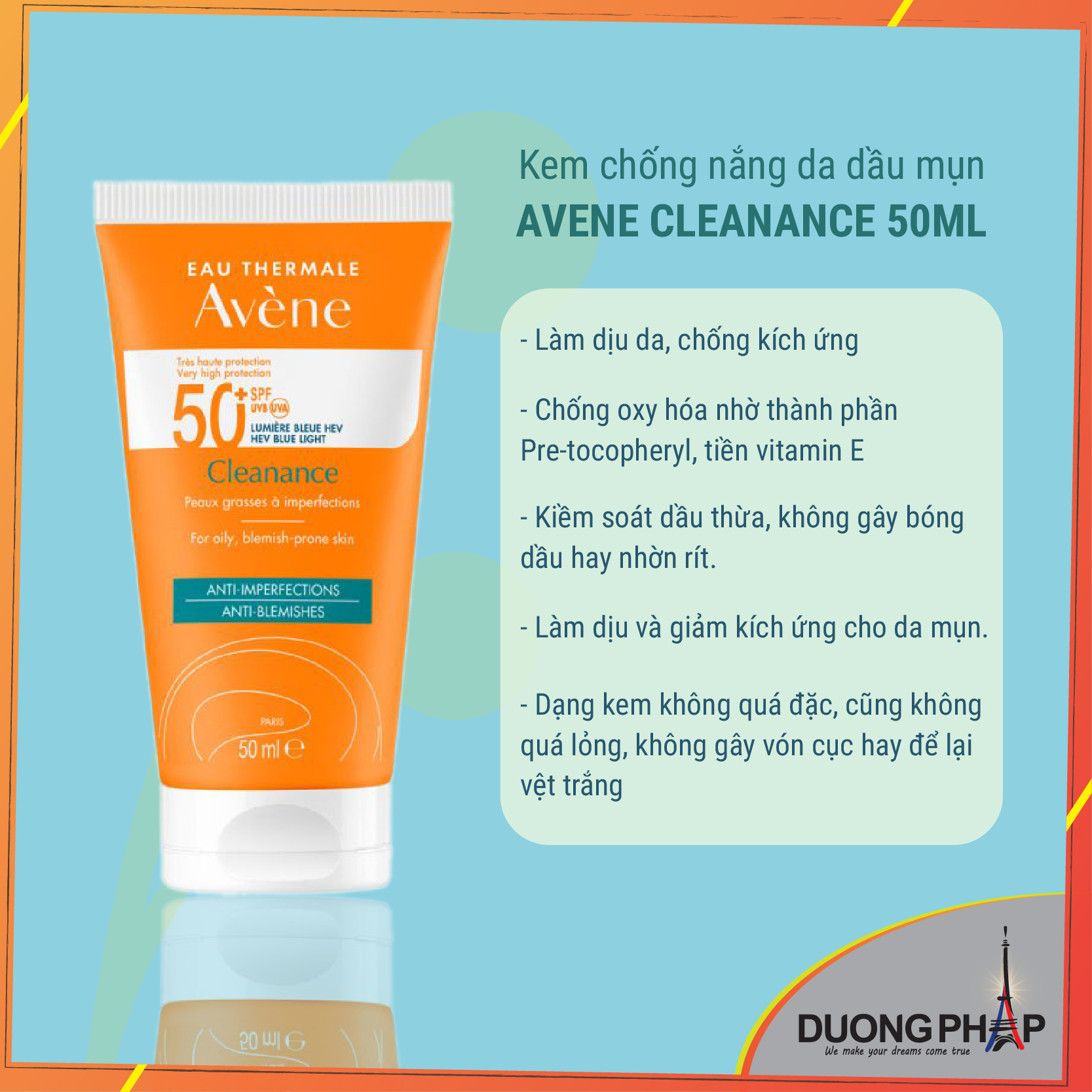Kem chống nắng Avene Cleanance 50ml da dầu mụn