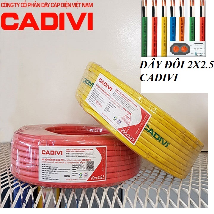 Dây điện đôi có bọc dẹp 2X2.5 CADIVI VCmo 2X2.5 cuộn 100M