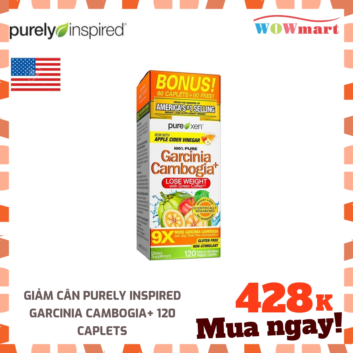 Giảm cân Purely Inspired Garcinia Cambogia+ 120 Caplets - [MỸ]