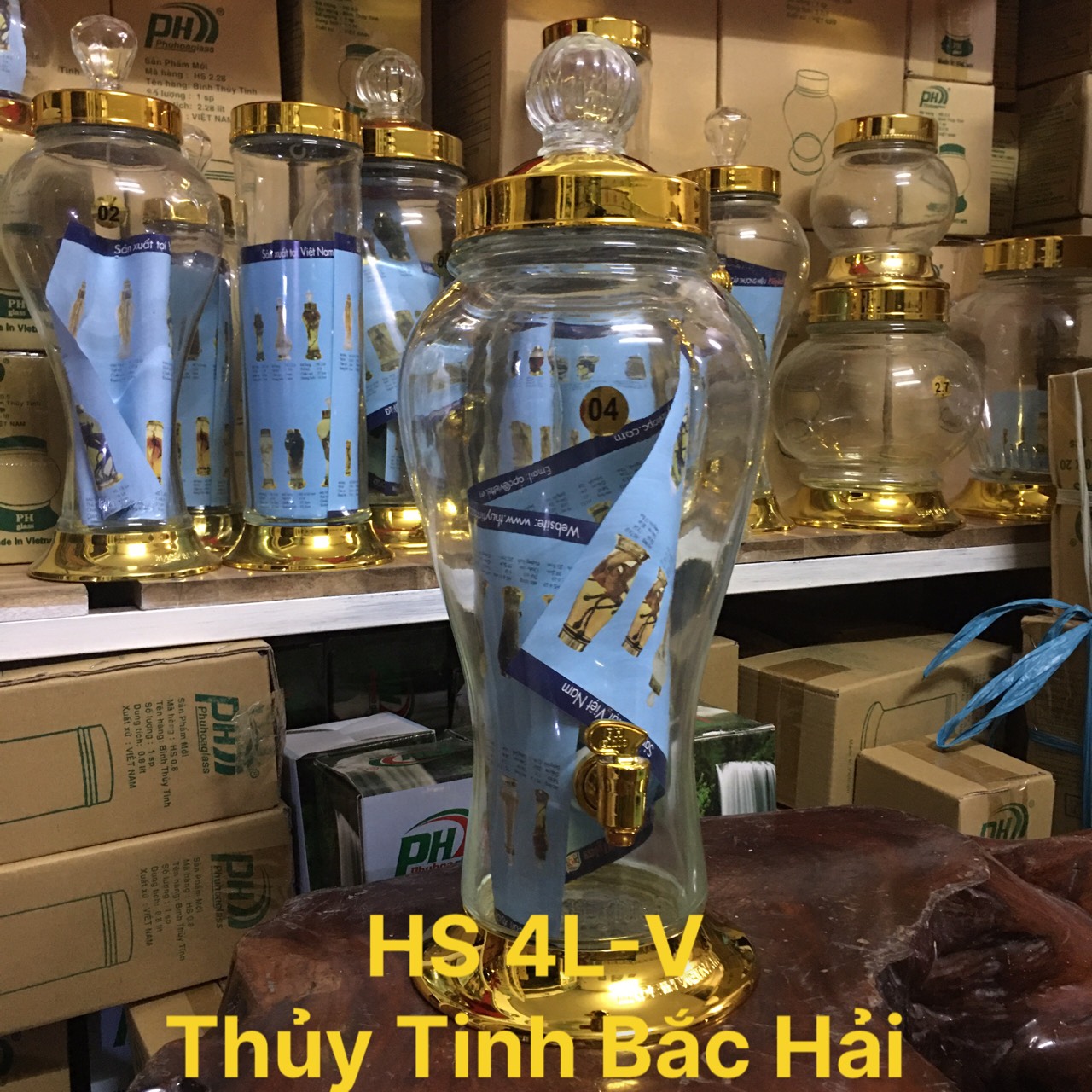 [HCM]BÌNH THỦY TINH VÀ HŨ THỦY TINH NGÂM RƯỢU 4L CÓ VAN- THỦY TINH BẮC HẢI