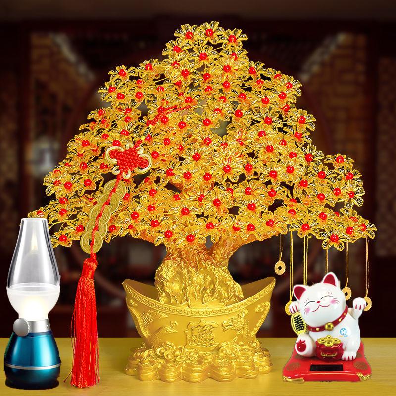 Combo cây kim tiền cớ lớn 14 cành + mèo vẫy thần tài + đèn thờ thổi tắt thông minh thờ cúng trang trí ngày tết