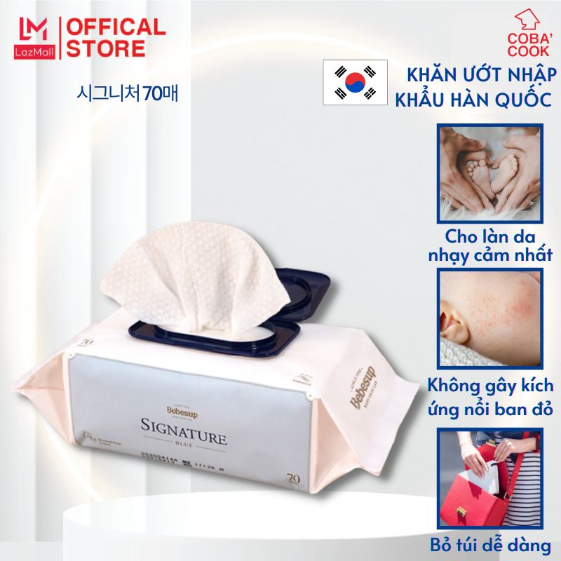 Khăn ướt Hàn Quốc Bebesup Signature gói 70t gói vệ sinh cho bé an toàn