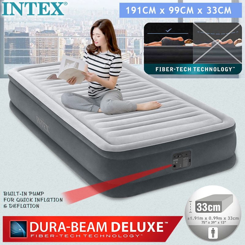 Đệm hơi đơn tự phồng cao cấp INTEX 99cm 67766 tặng gối hơi , bộ vá , túi  giá trị 150k