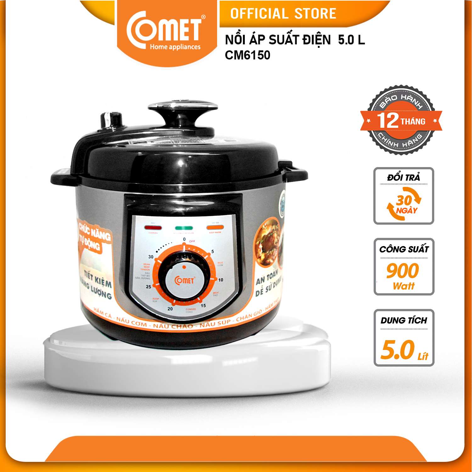 Nồi áp suất đa năng comet - cm6150 5.0l - hàng chính hãng - bảo hành 12 tháng