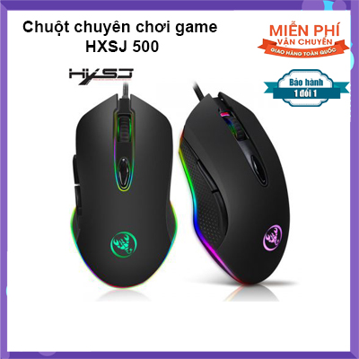 Chuột chơi game chuyên dụng - Gaming Mouse HXSJ S500 - Đèn Led có nút chỉnh DPI, Dùng chơi game sinh tồn PUPG, Free Fire, Call of Dutty