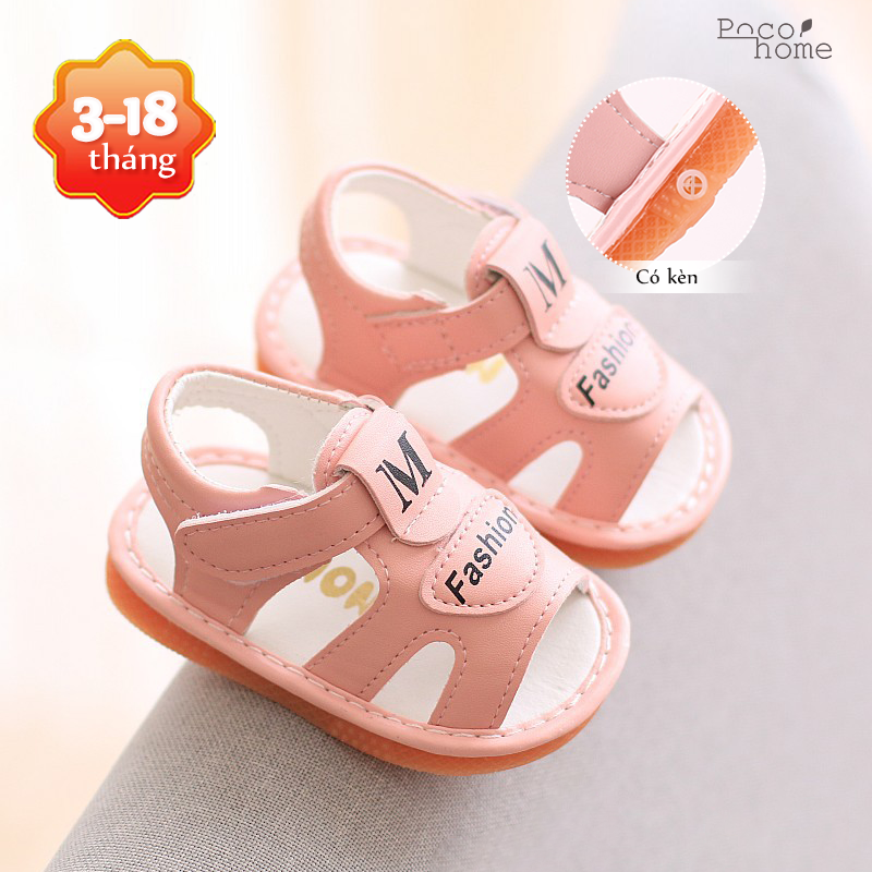 Giày bé trai, bé gái sandal hở mũi tập đi từ 0-18 tháng tuổi, đế da mềm êm chống trượt, khoá dán tiện lợi, có kèn
