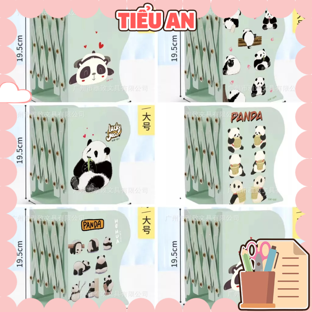Kệ Kẹp sách 3 Ngăn Gấu Panda & Phi Hành Gia - Giá đỡ sách bằng kim loại không thấm nước