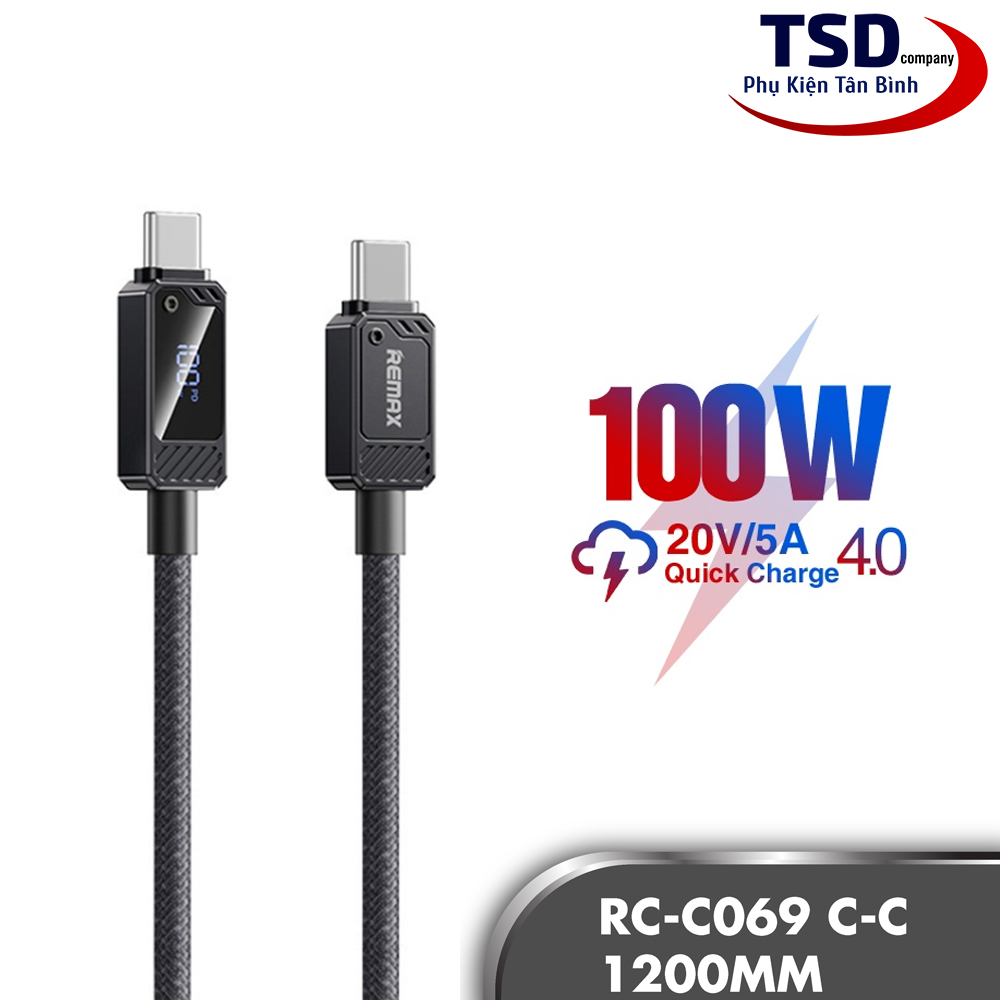 Cáp type c to type c remax rc-c069 sạc nhanh pd 100w chính hãng