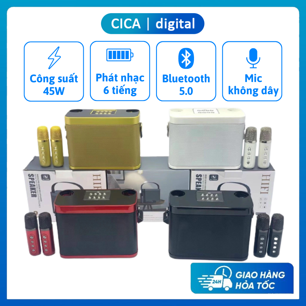 Loa karaoke bluetooth YS-219 kèm 2 mic hát không dây, Công suất 45W, Micro hút giọng, Bass khủng, Loa karaoke gia đình, tặng kèm cáp âm thanh AUX 3.5mm