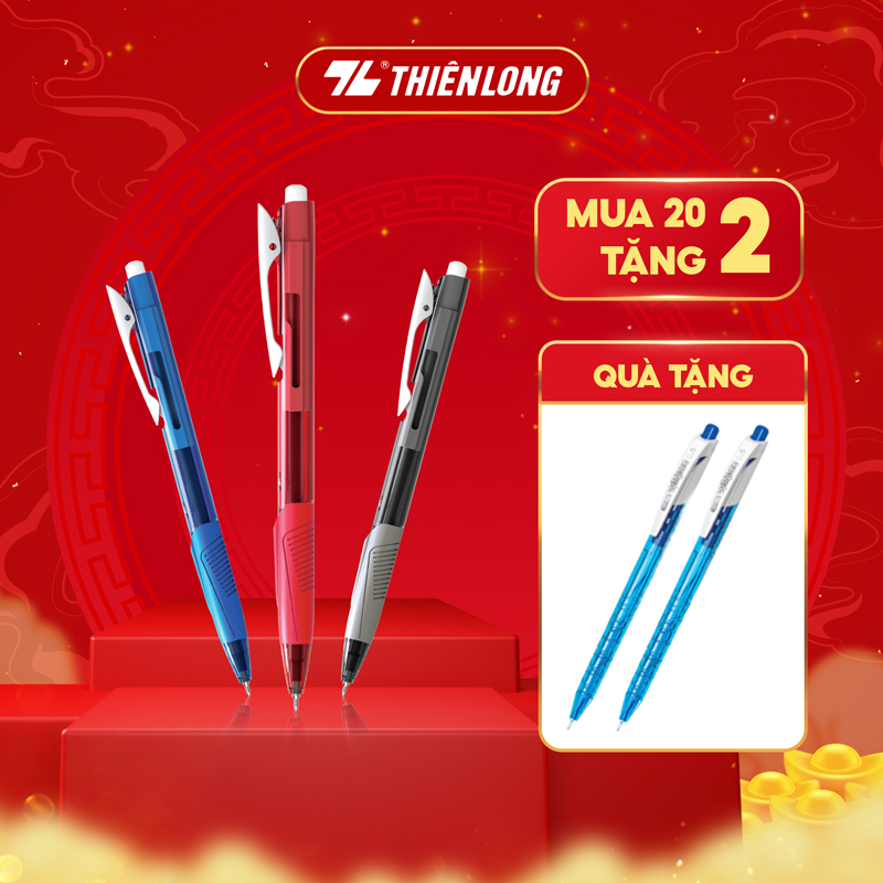 Combo 20 cây Bút bi Thiên Long TL095 mực xanh đỏ đen ngòi 0.5mm kiểu dáng hiện đại cầm tay thoải mái nét đều trơn