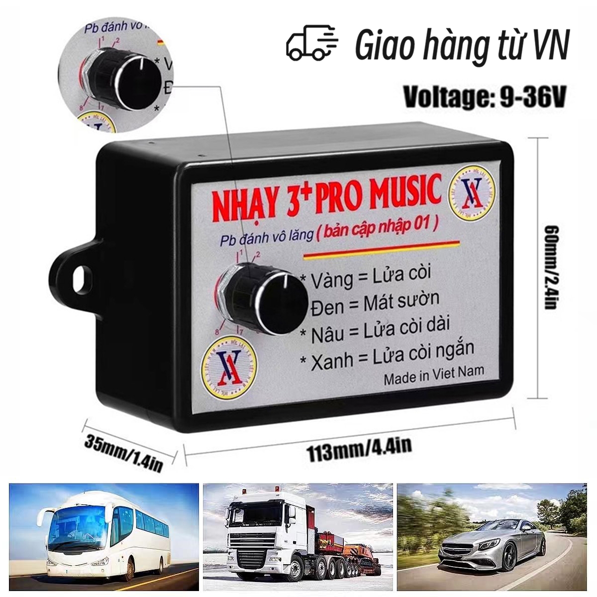 Nhại còi 3 pro 12 bài, điện auto 12v, 24v, còi hơi, còi điện