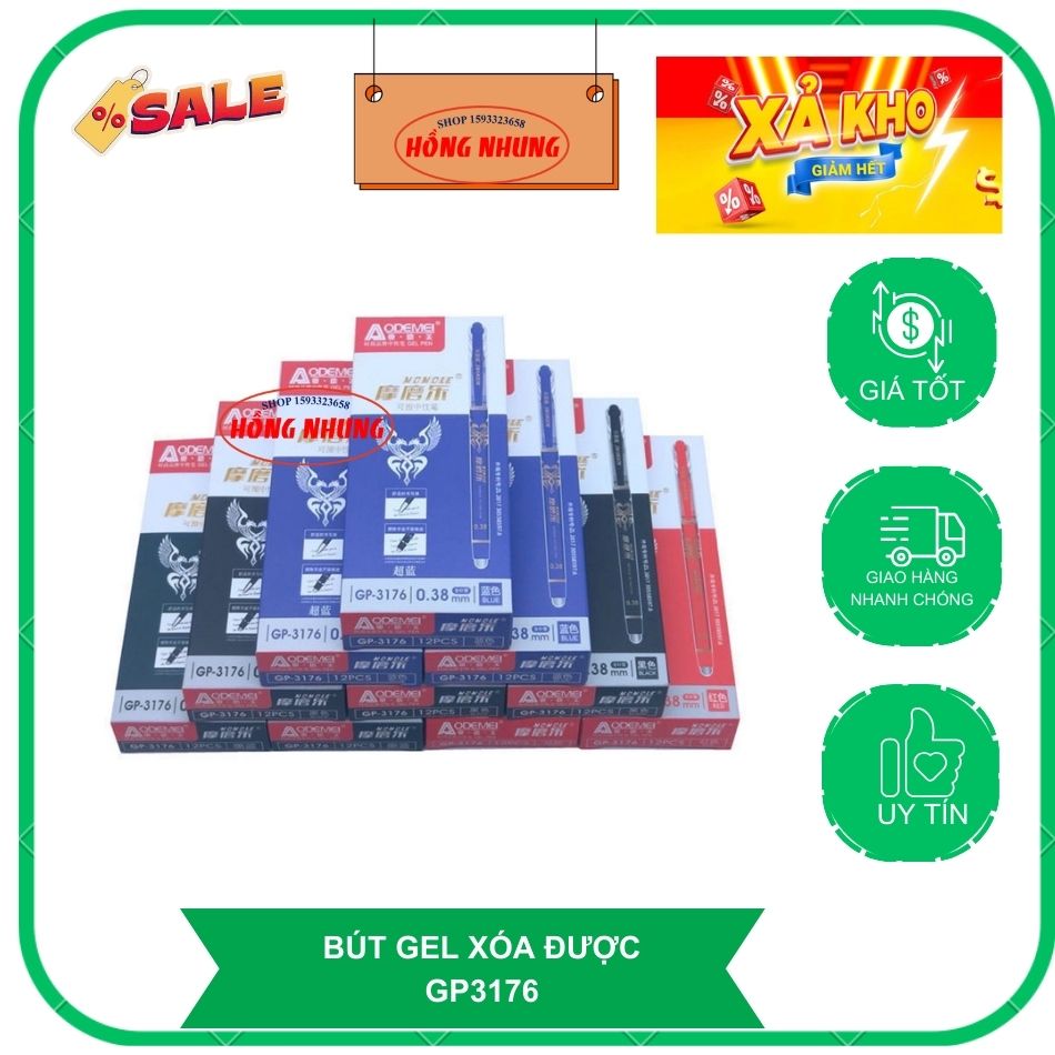 Hộp 12 cây bút xóa được, mực nhiều aodemei 3176 loại mực màu xanh, tím