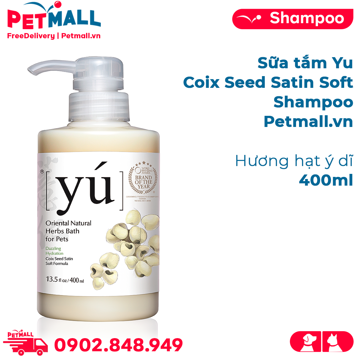 Sữa tắm Yu Coix Seed Satin Soft Shampoo 400ml - Hương hạt ý dĩ Petmall
