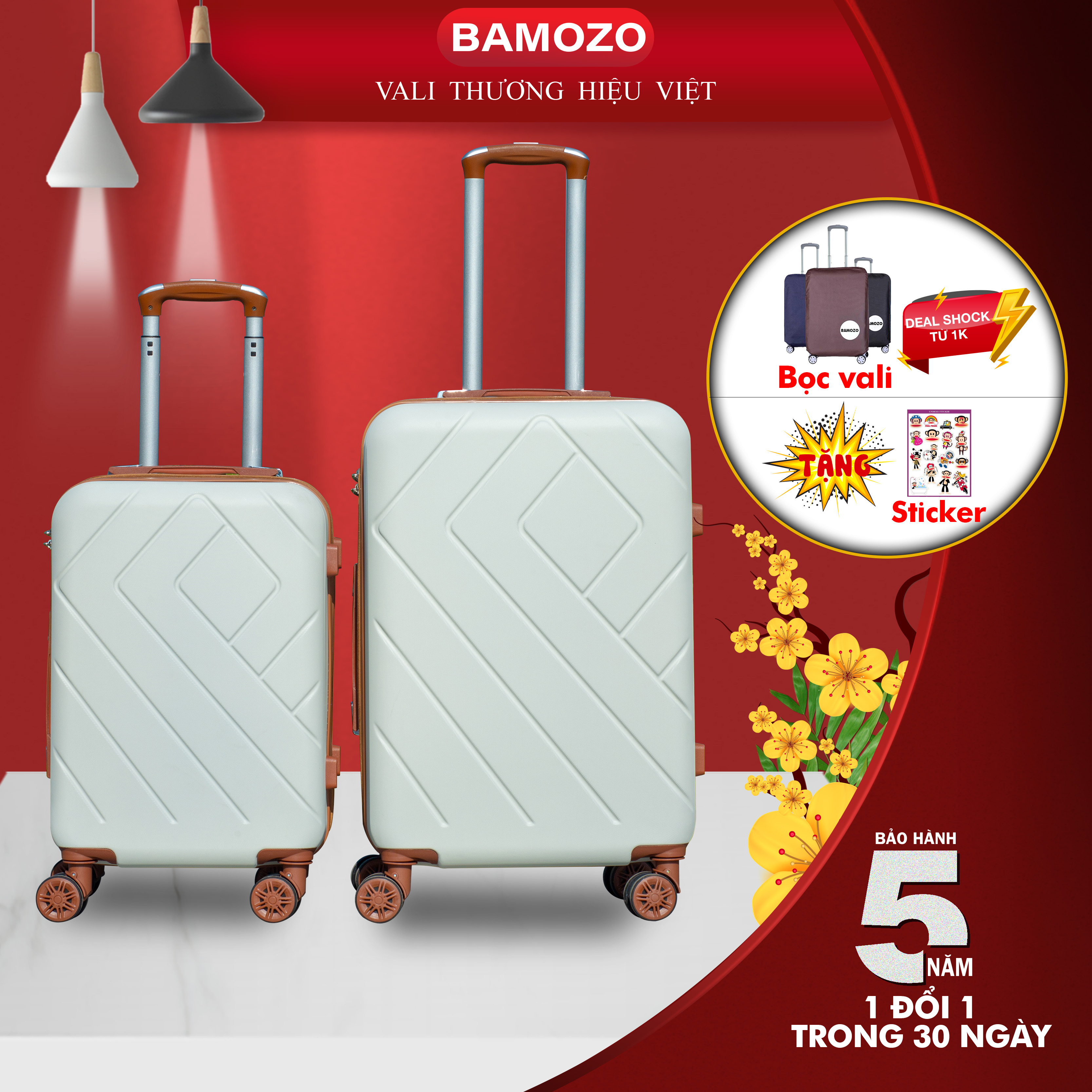 Vali kéo du lịch BAMOZO 8815 size 24inch nhựa ABS chống va đập- Bảo hành 5 năm
