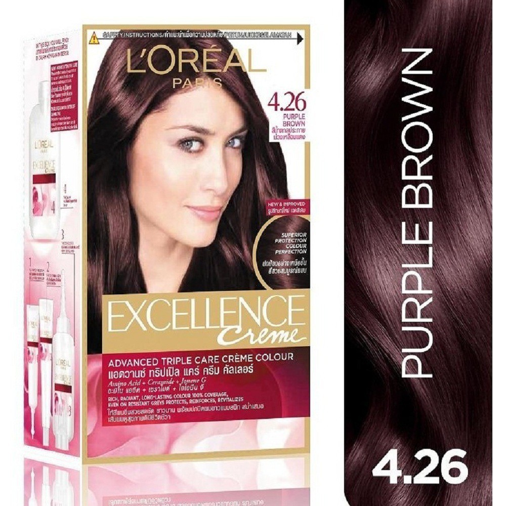 THUỐC NHUỘM TÓC PHỦ BẠC LOREAL EXCELLENCE CREAM 172ML - SỐ 4.26 - Nâu Tím Ánh Đỏ.