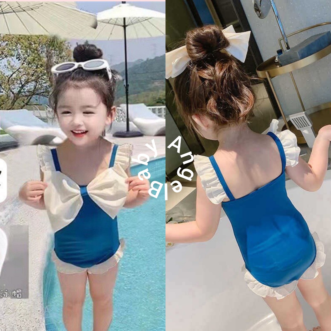 Bikini Đồ Bơi Đi Biển-Bộ đồ bơi bé gái liền thân nơ ngực siêu dễ thương cho bé