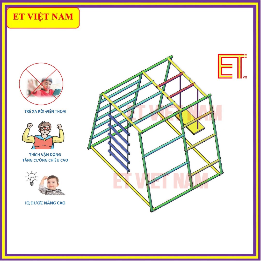 Khung vận động Xà đu đa năng hình thang cho bé ACTIVE3 thoải mái cho bé vận động với đủ bộ Ghế đu Thang dây Thang trần Thang nghiêng Vòng tay đu Bảo hành 5 năm ống thép bọc nhựa siêu bền