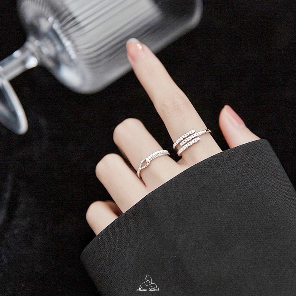 Bộ 2 nhẫn bạc nữ Miuu Silver đính đá điều chỉnh size Kzim và Dnot