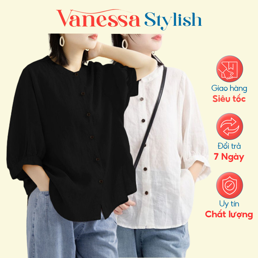 Áo sơ mi nữ cổ tròn tay lỡ form rộng bigsize Vanessa Stylish chất liệu mềm nhẹ mát SMH.34
