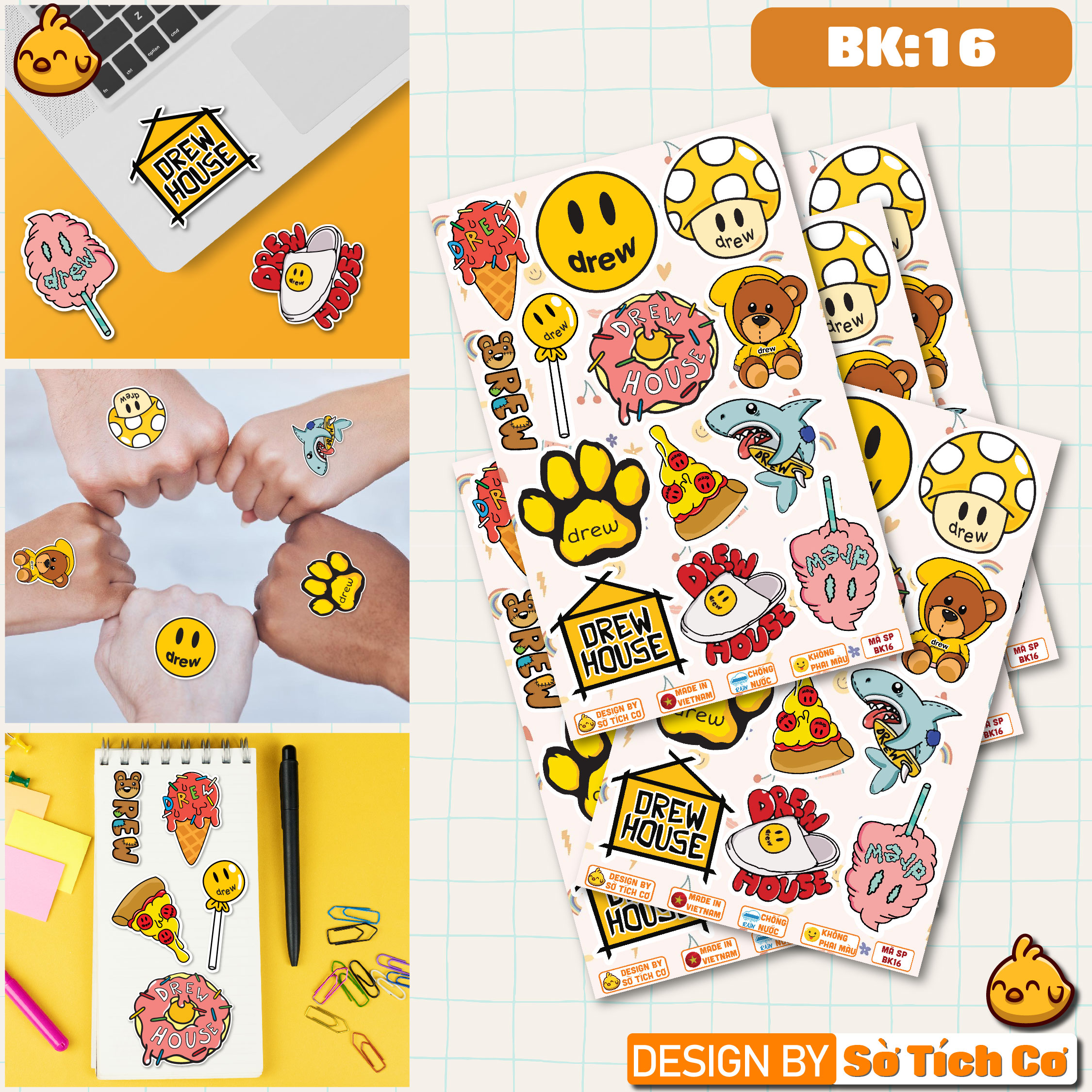 SET sticker Drew - Sticker dán sổ, điện thoại, laptop, mũ bảo hiểm, vali