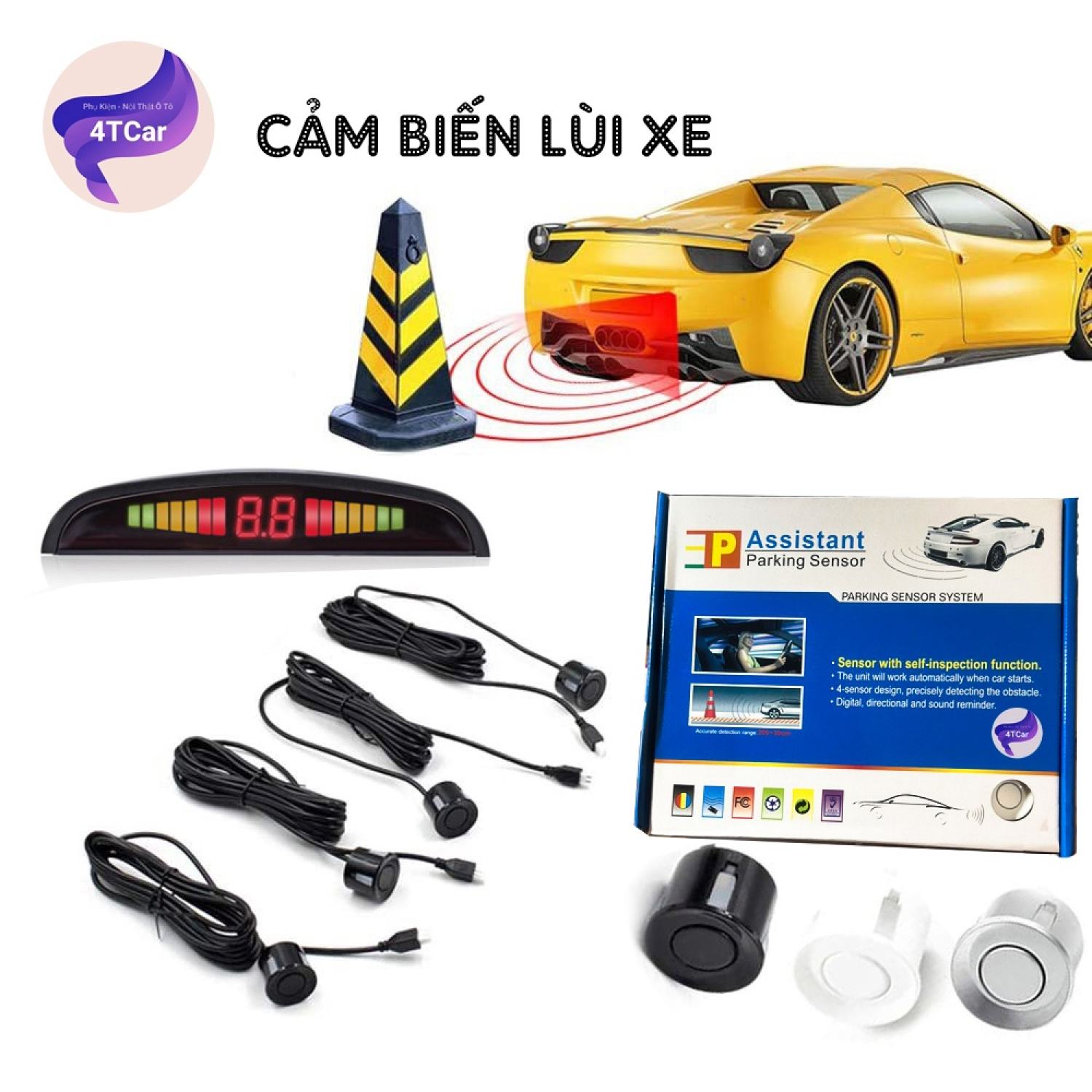 Cảm biến va chạm xe ô tô, cảm biến lùi 4 mắt, 6 mắt, cảm biến de passistant