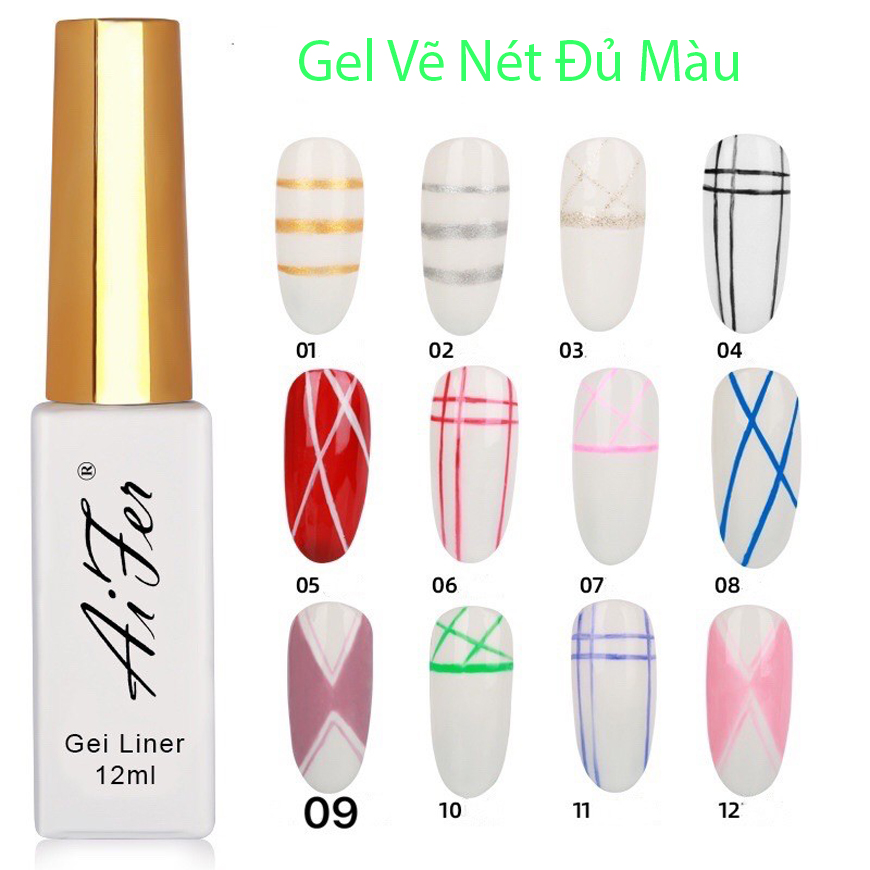 Gel nhũ vẽ nét Aifer Gel Liner trang trí móng - Mua ngay Cọ nét gel,cọ nét siêu mảnh chính hãng Aifer chai 12ml chuyên dụng