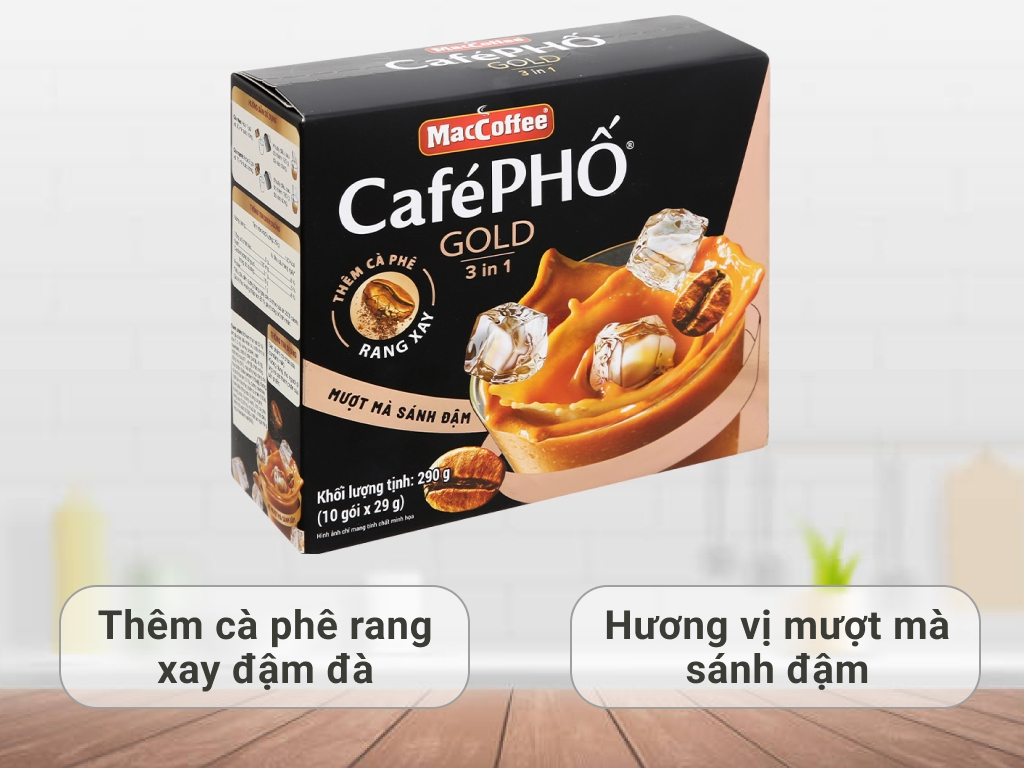 Cà phê sữa maccoffee café phố gold 3in1 hộp 10 gói x 29g