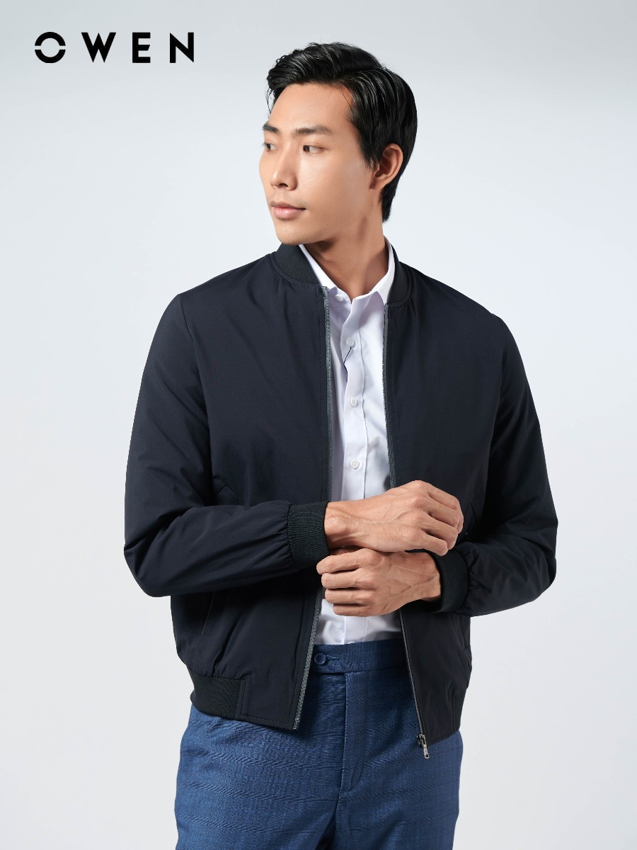 OWEN - Áo khoác bomber nam  chất gió màu xanh đen 220719