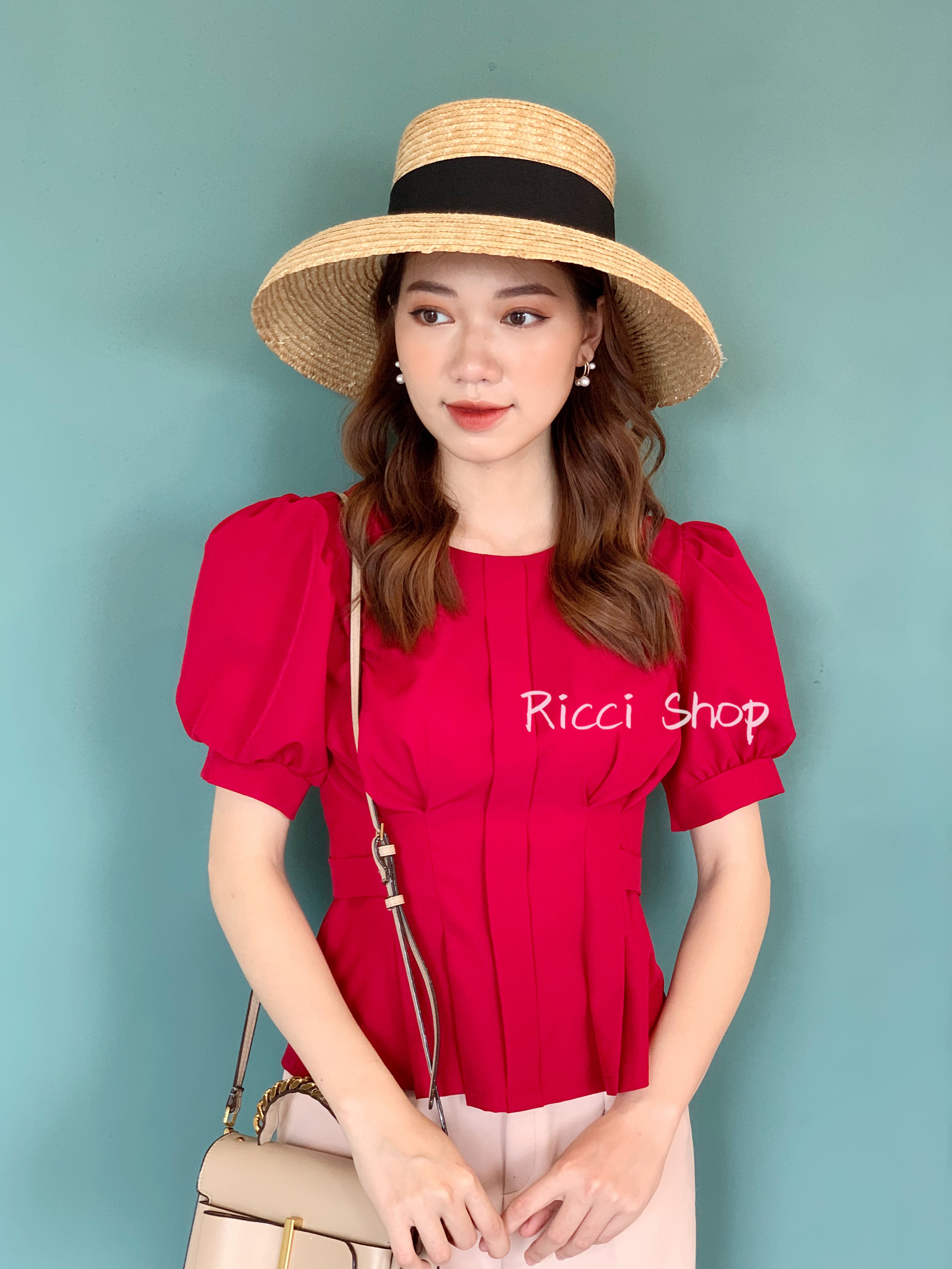Áo cộc tay bồng, xếp ly trước, kéo khóa sau a182 riccishop