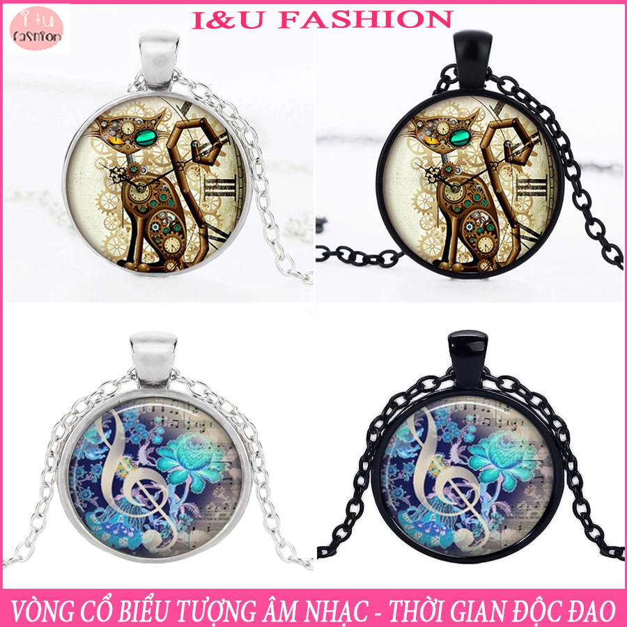 Vòng cổ Dây chuyền cổ điển biểu tượng âm nhạc , thời gian và chú mèo rất độc đáo và cá tính , phù hợp cho cả Nam và Nữ ( có chọn mẫu ) VC-01