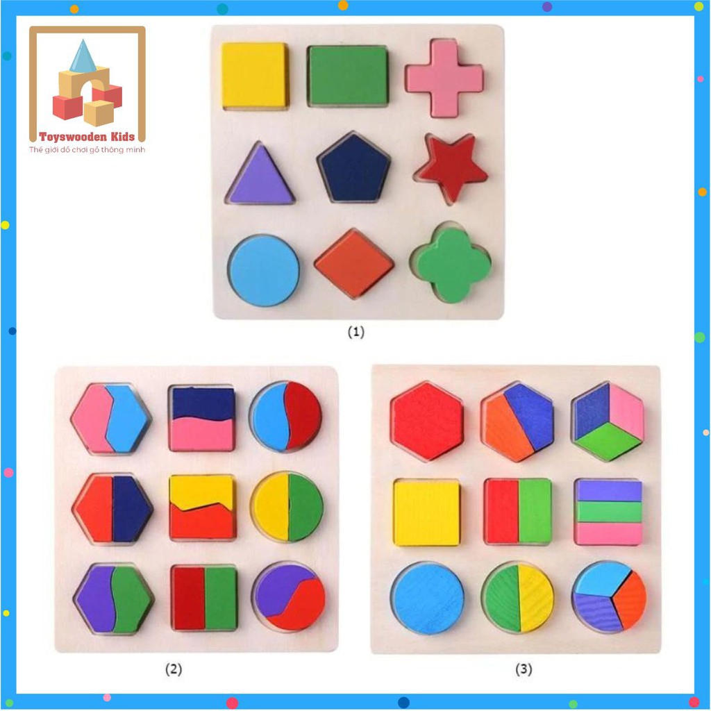 [HCM]Bộ xếp các khối hình học bằng gỗ giúp bé phát triển trí tuệ sớm - Đồ chơi cho bé - Đồ chơi gỗ