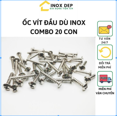 Ốc vít đầu dù inox combo 20 con,bắn tường ,bê tông ,gỗ, 4.0 x 25mm,chắc chắn.