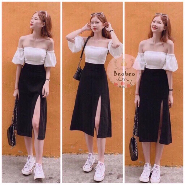 Chân váy midi xẻ tà cực đẹp