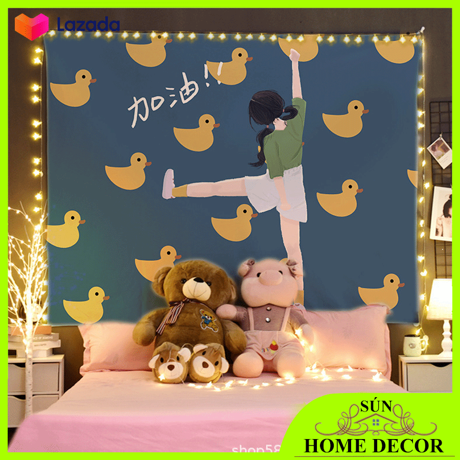 [MẪU CÔ GÁI VỊT YÊU ĐỜI] Thảm treo tường, chất liệu polyester đủ size, trang trí phòng ngủ cho giới nữ, vải treo tường, Decor phòng ngủ, Có thể giặt được, Tranh vải trang trí