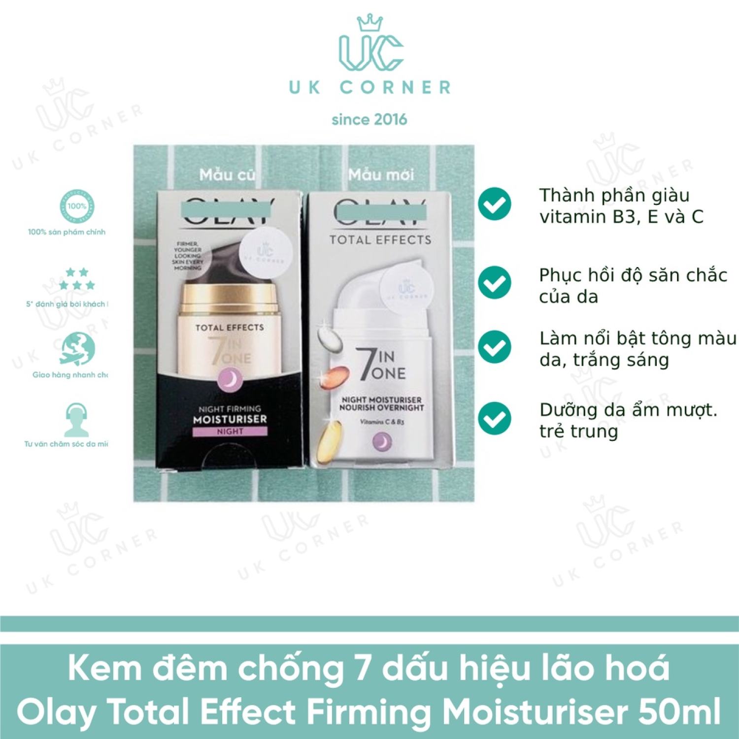 OLAY UK phân phối (Made in Poland) Kem dưỡng da chống 7 dấu hiệu lão hoá Olay total Effect hàng UK A