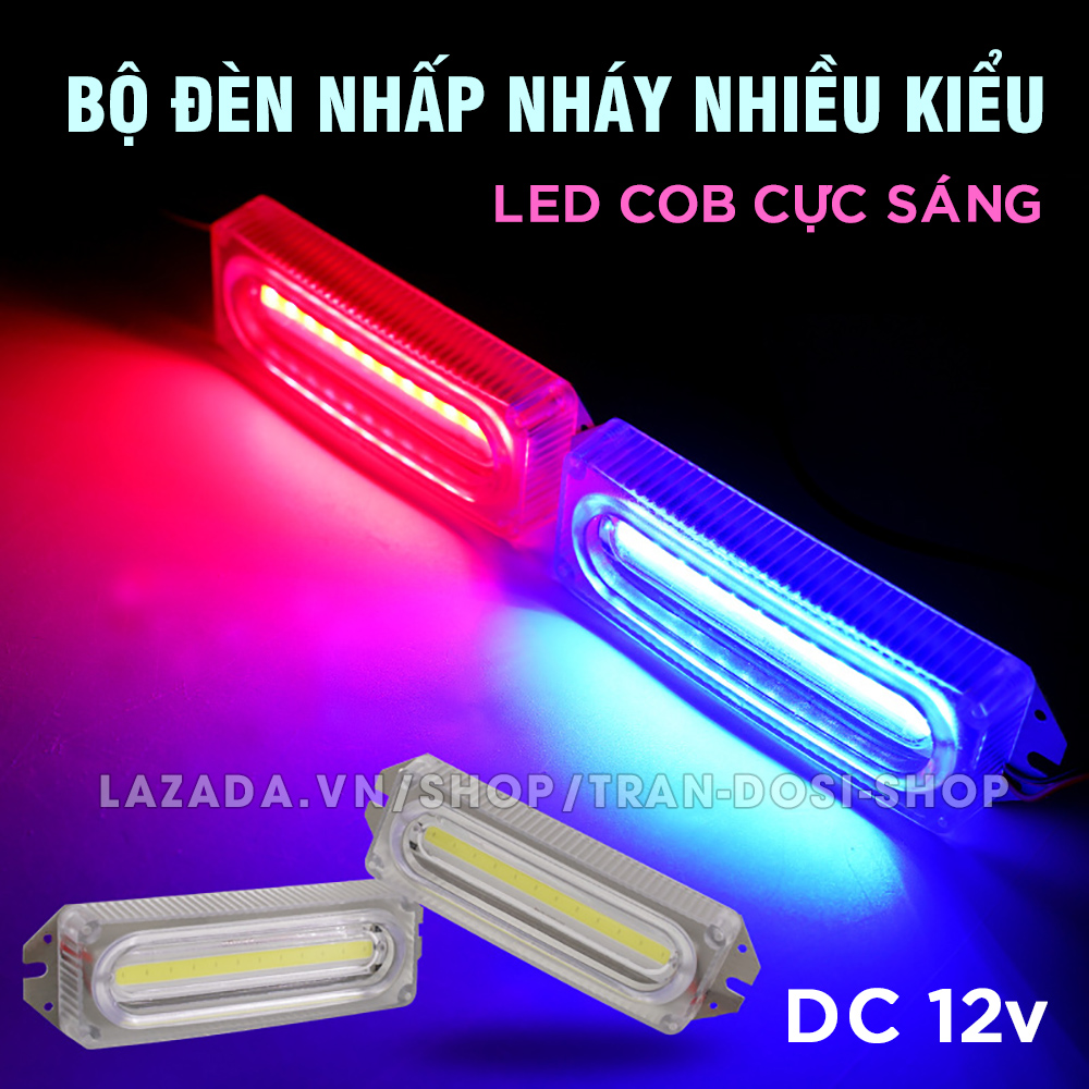 Bộ đèn LED COB 2 cái 2 màu nhấp nháy nhiều kiểu chớp chống hắt nước