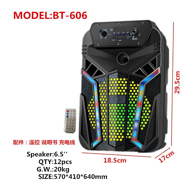 Loa thùng karaoke bluetooth BT-606 siêu hay , sử dụng 5-6h(tặng kèm 1 micro,1 remote). âm thanh HIFI, có đèn LED phát sáng, hỗ trợ nghe nhạc bằng USB, thẻ nhớ TF, cổng AUX 3.5mm.  SkynetComputer.