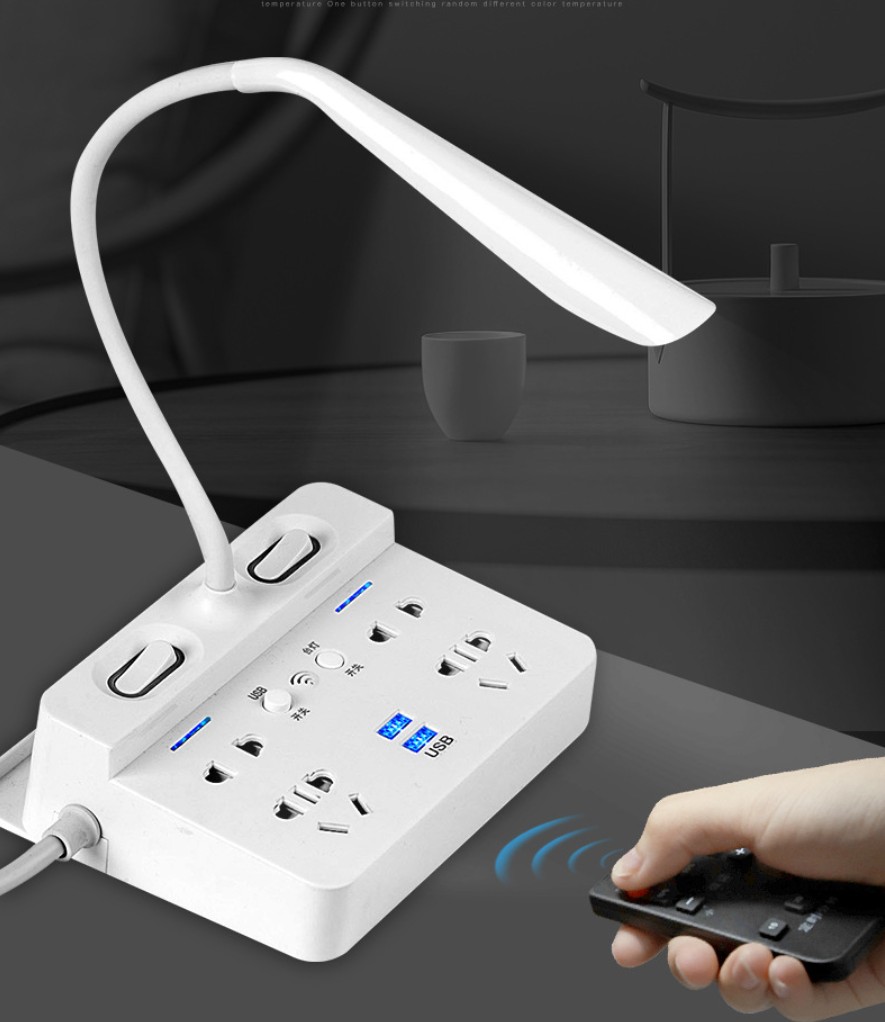 Ổ cắm điện thông minh 2 ổ cắm 2 chấu 2 ổ 3 chấu và 2 ổ sạc USB kiêm đèn ngủ LED có remote cao cấp