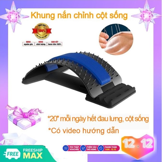 [Có video hướng dẫn]Khung nắn chỉnh cột sống lưng khung định hình cột sống đai massage lưng, kê lưng dụng cụ giảm đau lưng,Thoát Vị Đĩa Đệm, Đau Lưng, Vai Gáy, Dụng Cụ Hỗ Trợ Tập Lưng - Màu xanh