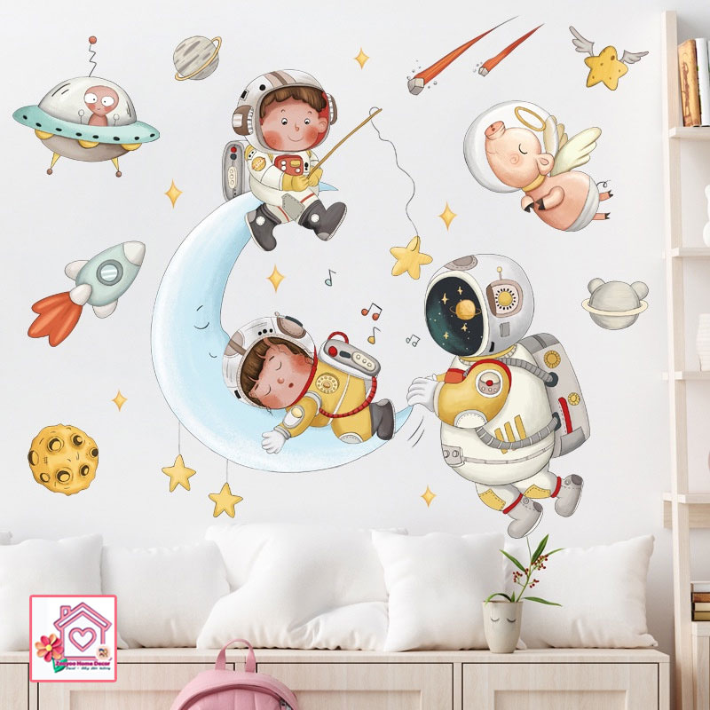 Decal dán tường in kỹ thuật số 3D Vũ Trụ Phí Hành Gia ZH91 trang trí tường phòng khách phòng ngủ - Sticker - Miếng dán tường - Hình dán