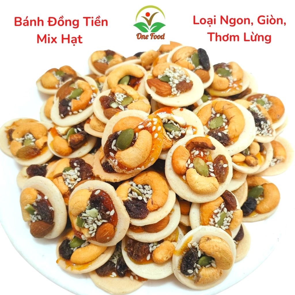 [ Lon 500 gram ] Bánh Đồng Tiền Hạt Điều Hạnh Nhân Trái Cây Sấy - Bánh Quy Mix hạt dinh dưỡng