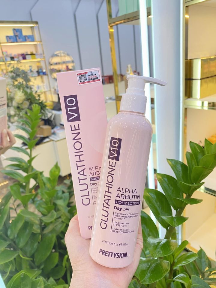 KEM lót DƯỠNG TRẮNG DA BAN NGÀY PRETTY SKIN GLUTATHIONE V10 ALPHA ARBUTIN BODY LOTION DAY 250ML