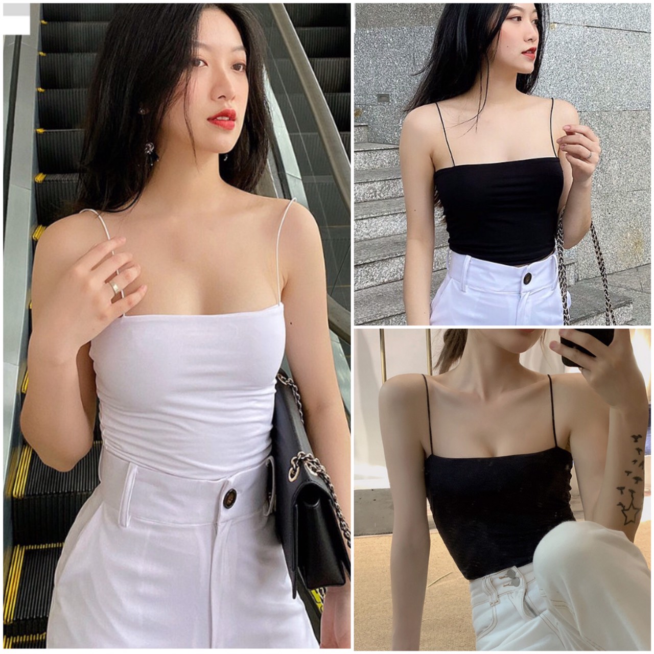 Áo 2 dây sợi bún thun gân - Áo hai dây sợi mảnh cotton bozip kiểu dáng thời trang