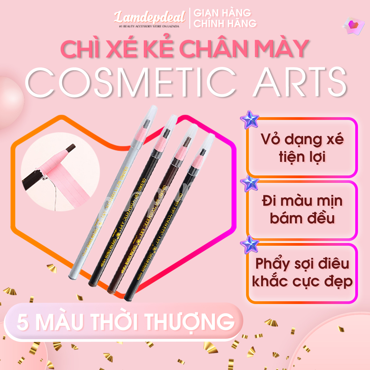 Chì xé kẻ mày COSMETIC ARTS - Chì kẻ mày lên màu cực chuẩn và nét chì dạng vỏ xé thông minh - Lamdepdeal