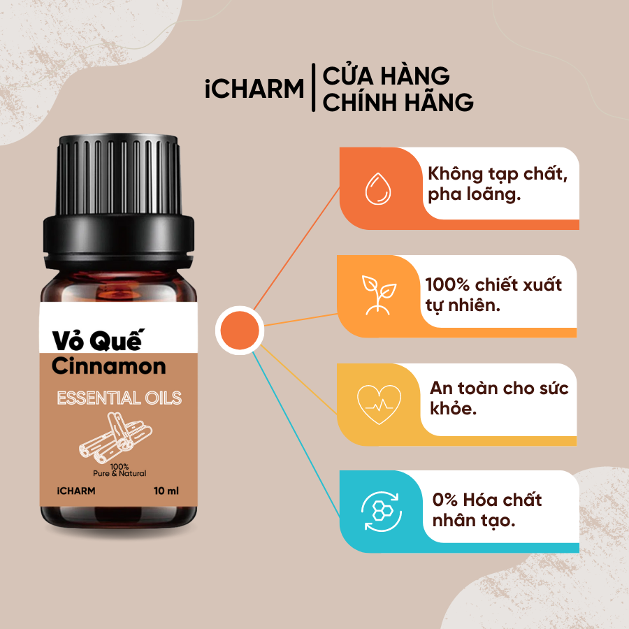 Tinh dầu quế thơm phòng nguyên chất, xông phòng chính hãng iCHARM - Có giấy kiểm định chất lượng