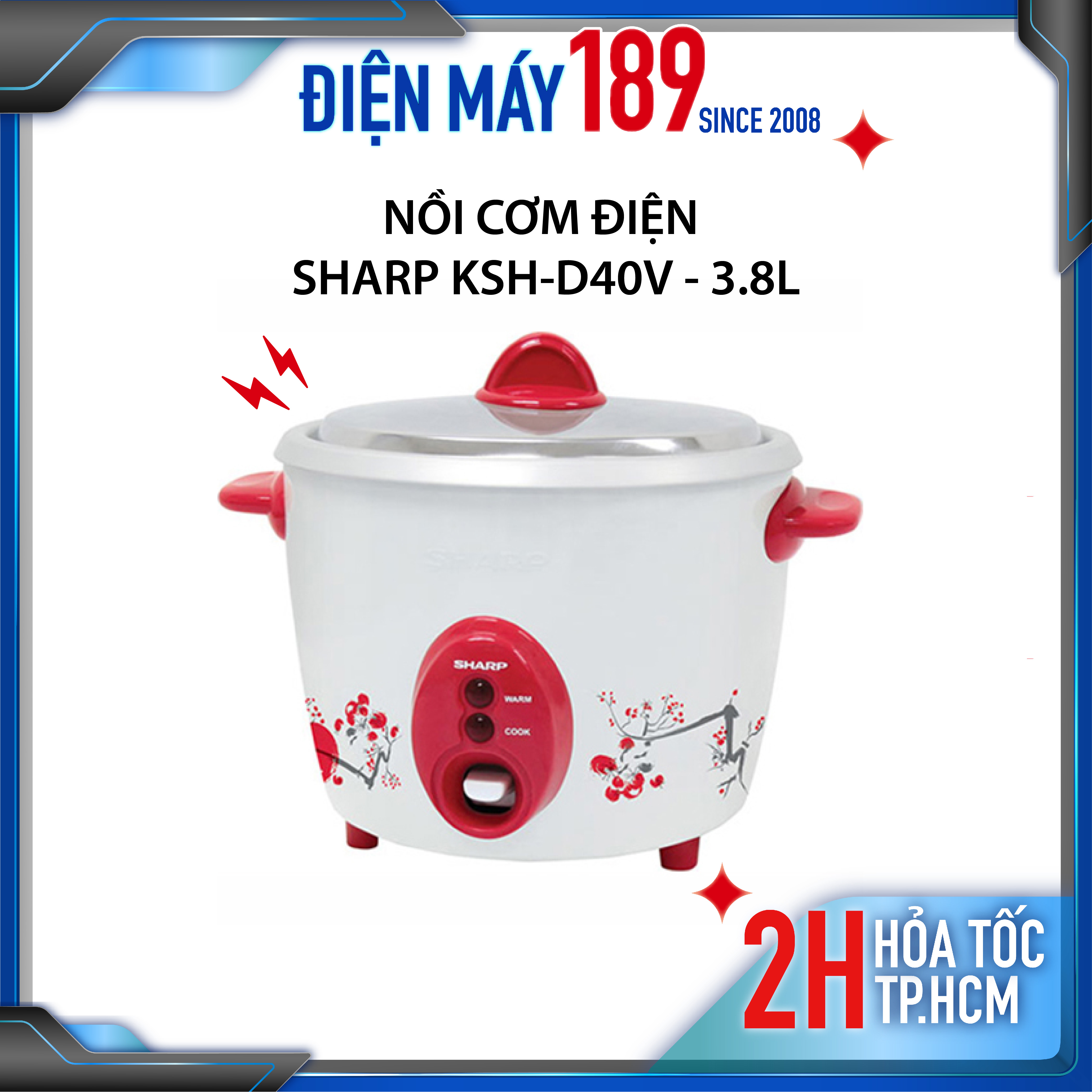 Nồi cơm điện sharp ksh-d40v. loại sản phẩm: nồi cơm nắp rời. dung tích thực: 3.8 lít. điện áp: 220v- 50hz. công suất: 1350w.