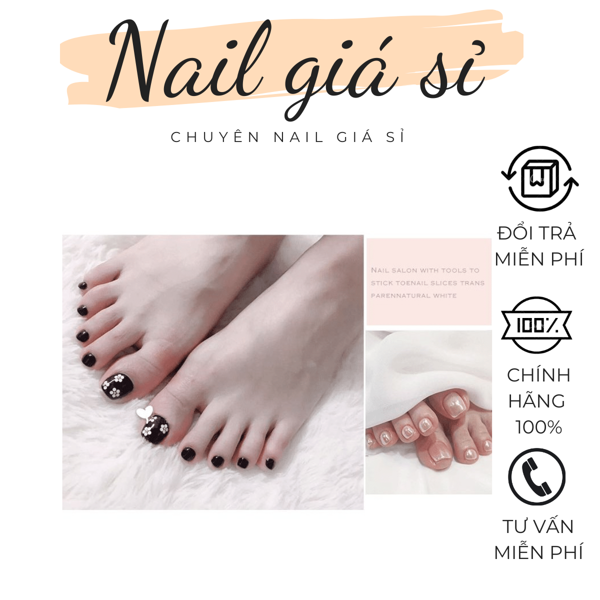 Hộp 504 móng úp chân HSM chính hãng phom chuẩn - Móng úp chân giả đủ size